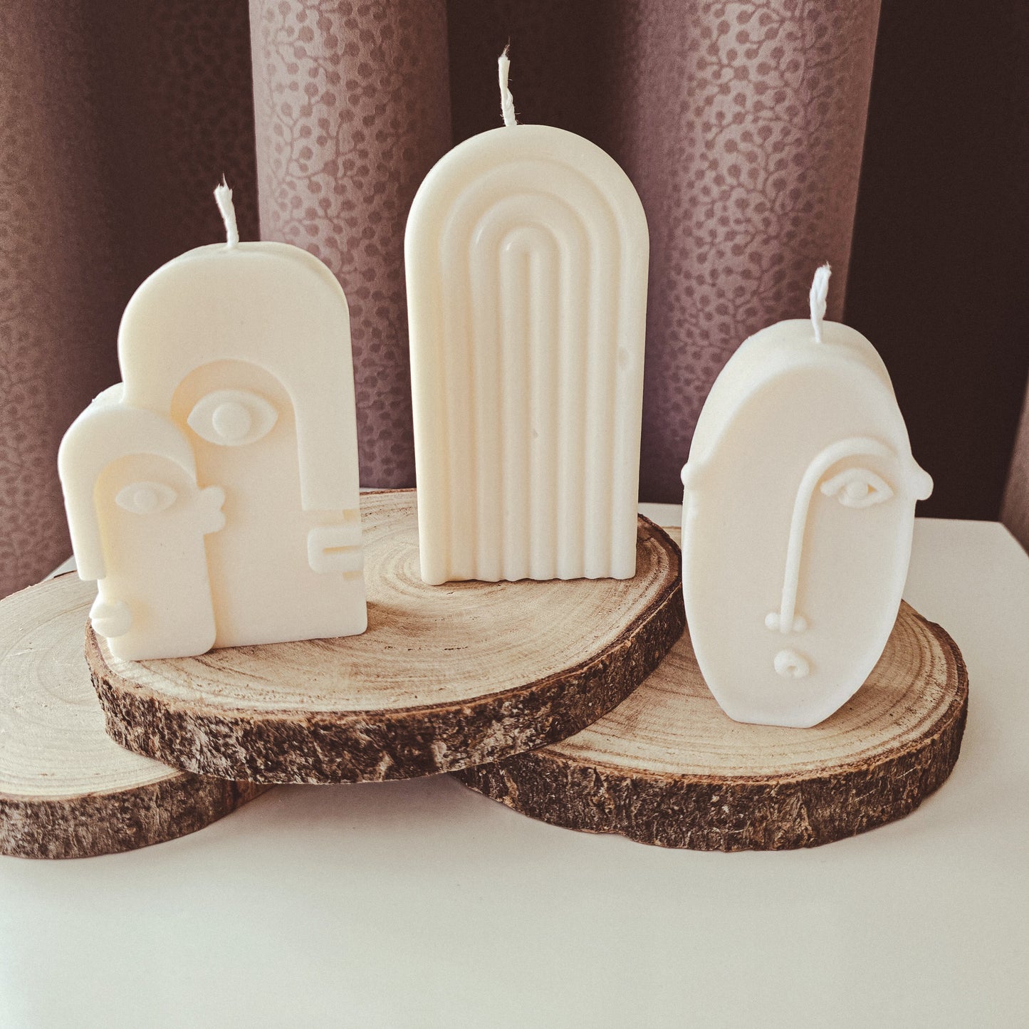 Rankų darbo sojų vaško žvakių rinkinys "Arka ir Veidas"